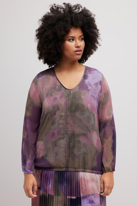 Produktbild Ulla Popken Bluse, Chiffon, V-Ausschnitt, Gummisaum, Langarm (46, 48)