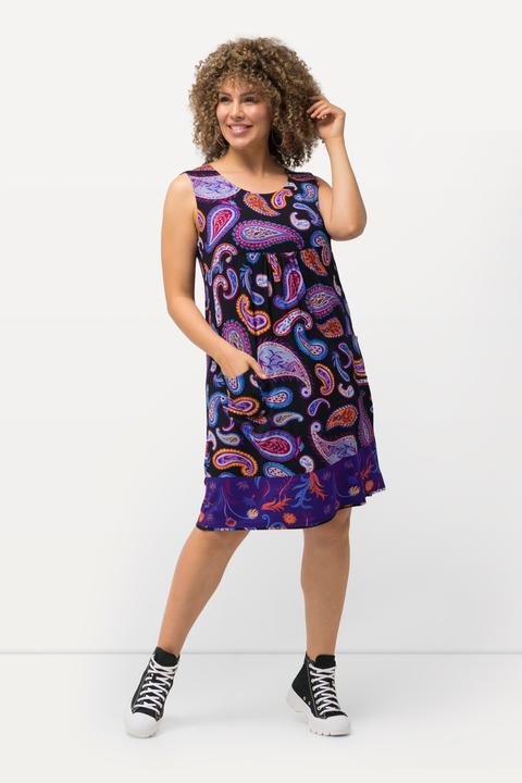 Image du produit Ulla Popken Robe courte en jersey, sans manches. Silhouette en A évasée. Décolleté rond et imprimé cachemire. (46, 48)