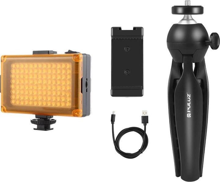 Actual product image Puluz tripod set for direct recording, tripod + LED lamp + phone buckle PKT3131B (Metal, Plastic)