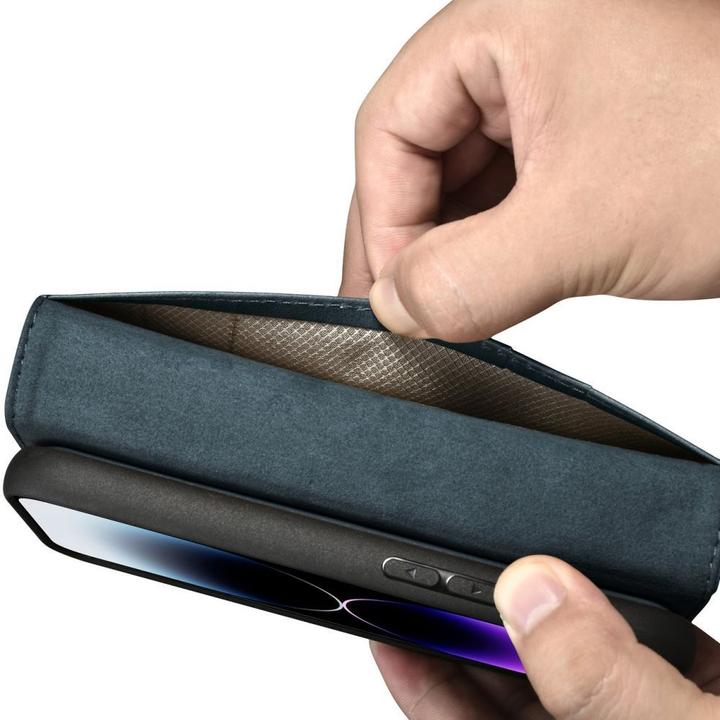 Actual product image iCarer oil Wax wallet case 2 in1 cover iPhone 14 Pro max. leather reverse cover anti-RFID blue (WMI1 (Apple iPhone 14 Pro Max)