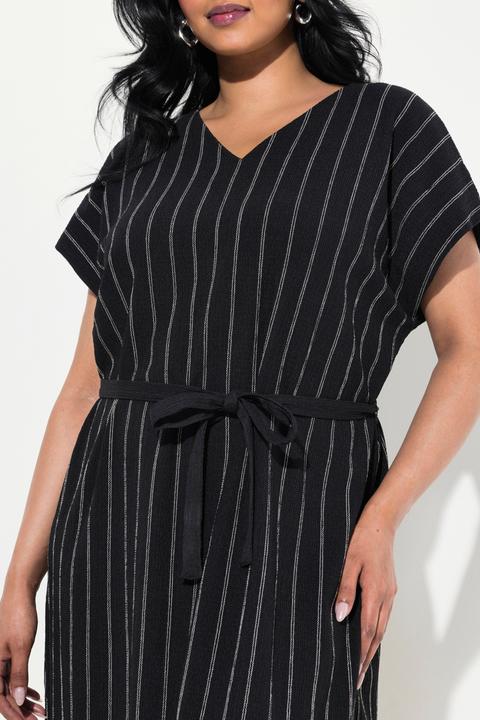 Produktbild Ulla Popken Jersey-Midikleid, Struktur, V-Ausschnitt, ärmellos (58)