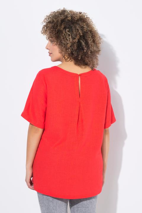Actual product image Ulla Popken Draped Linen Blend Short Sleeve Blouse (50, 52)