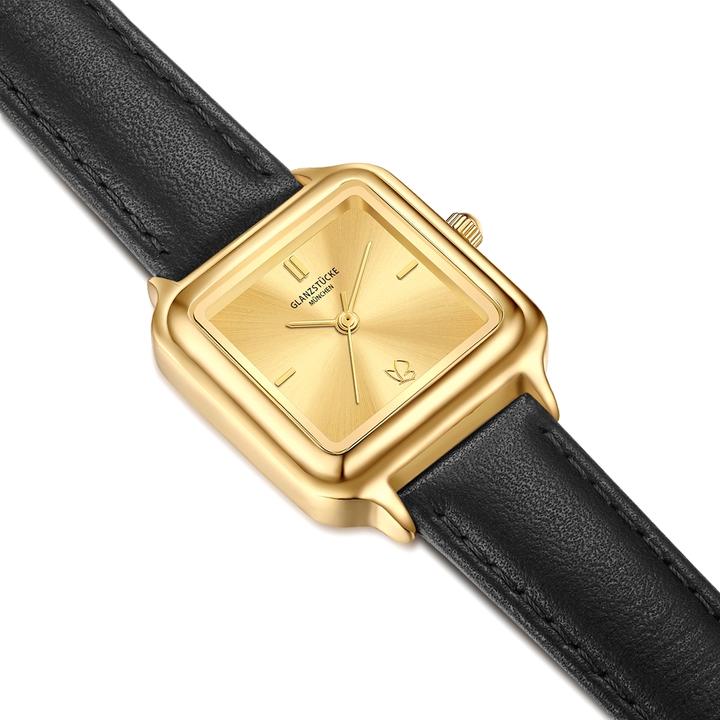 Actual product image Glanzstücke München Damen Quarzuhr gelbgold Echtleder schwarz - 38042 (32 mm)