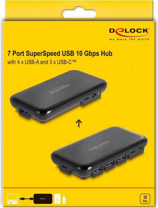 Produktbild Delock 7 Port USB 3.2 Gen 2 Hub mit 4 US (USB-C, 7 Ports)