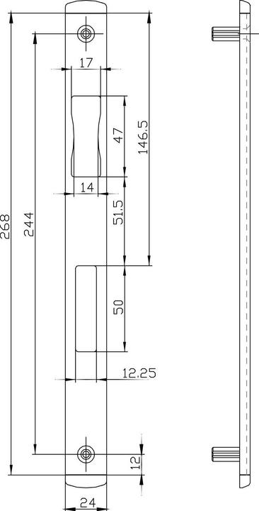 Actual product image BKS Flat/angular striking plate, latch bolt hole 12 mm, 216.5x24 mm stainless steel (Door handle)
