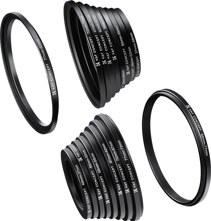 Produktbild K&F Concept 18pcs Filter Ring Adapter Set, Camera Lens Filter Metal Stepping Rings Kit (9pcs Step + 9pcs Step Do (Objektivfilter Adapter)