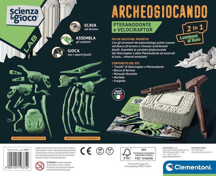 Immagine prodotto Clementoni Laboratorio di scienze-Archeogiocando Pteranodon e Velociraptor-Dinosauri, Kit di fossili per