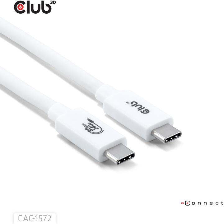 Produktbild Club 3D Club3D Kabel USB C zertifi. PD240W/8K240Hz/80Gbps 1,2m weiss retail (1.20 m, 240 W)