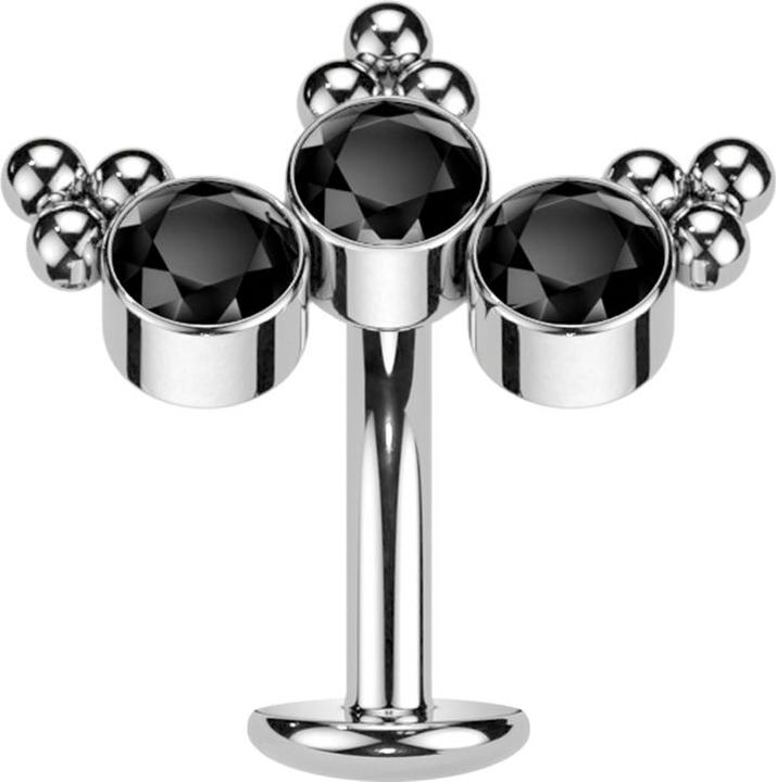 Produktbild Star Piercing Threadless Labret-Stab Banane silber dreiecks Kugeln drei Kristalle schwarz (Titan)