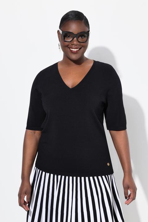 Produktbild Ulla Popken Pullover, elastischer Saum, V-Ausschnitt, Halbarm (42, 44)