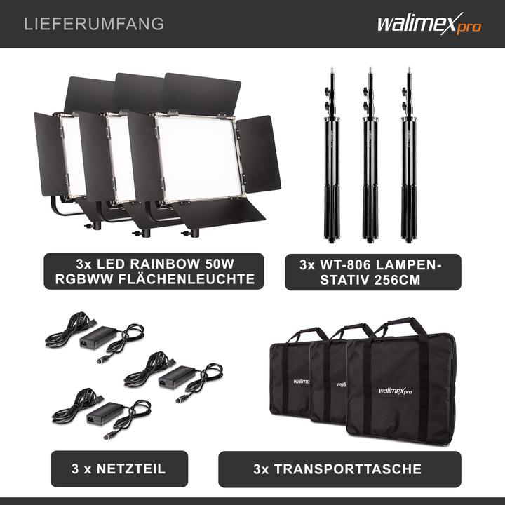 Immagine prodotto Walimex LED Rainbow 50W RGBW Set 3 (3x Rainbow 50W, 3x supporto lampada GN-806) (Apparecchio di illuminazione a superficie)