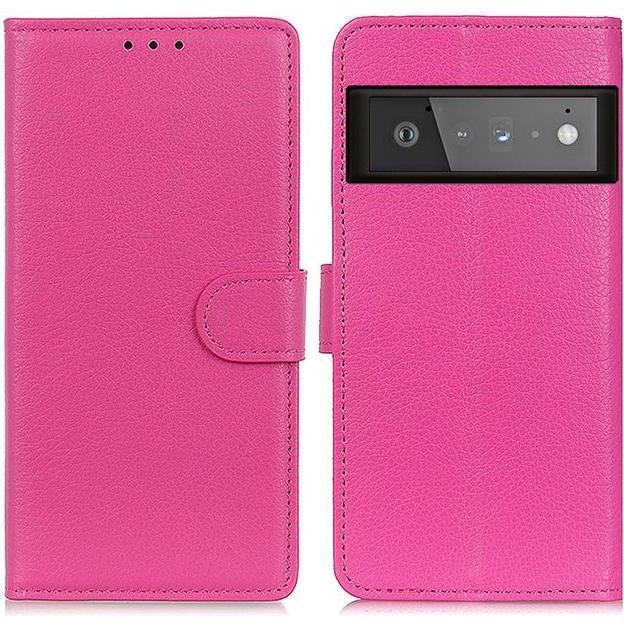 Thumbnail - MU Classic Litchi Leder Bookcover Series (Google Pixel 6 Pro), Smartphone Hülle, Rosa