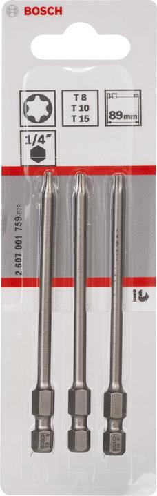 Actual product image Bosch Professional Zubehör Schrauberbit-Set Extra-Hart, 3-teilig, T8, T10, T15, 89 mm (T8, T10, T15)