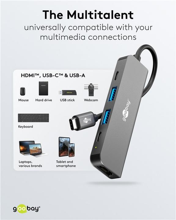 Immagine prodotto Goobay Slim 5-Port USB-Hub mit HDMI, 5 Gbit/s (USB-C, 5 porte)
