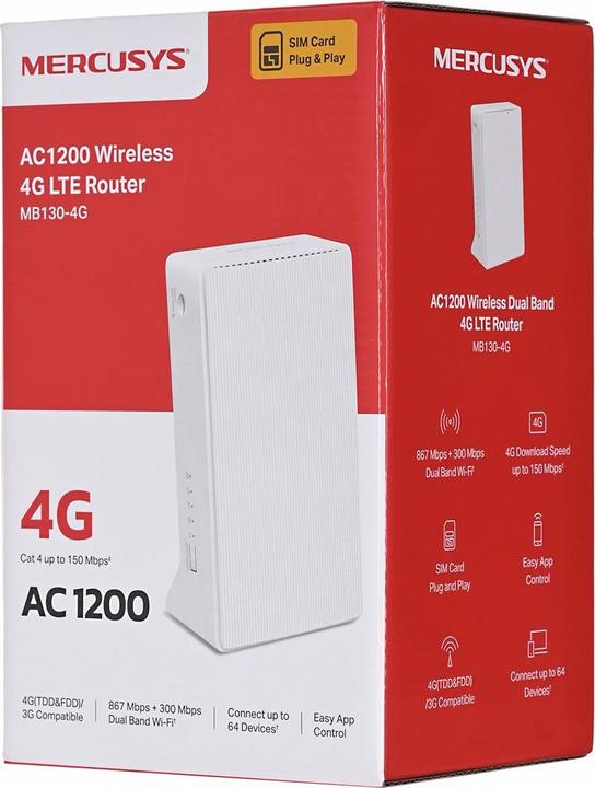 Immagine prodotto Mercusys Router TP-LINK MB130-4G AC1200 Wi-Fi 4G LTE, modem 4G LTE integrato da 150 Mbps