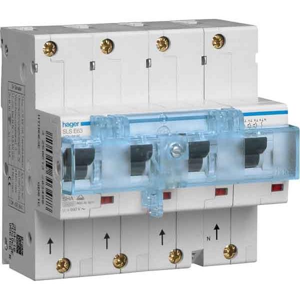 Hager, Schutzschalter, HAG HTN680E SLS-Schalter 3P+N E- 80A Hutschiene
