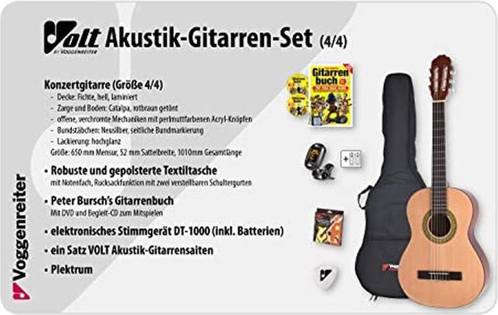 Produktbild Akustik-Gitarren-Set mit Konzertgitarre, Tasche, Buch, Stimmgerät und Plektrum für Anfänger (Konzertgitarren Set)