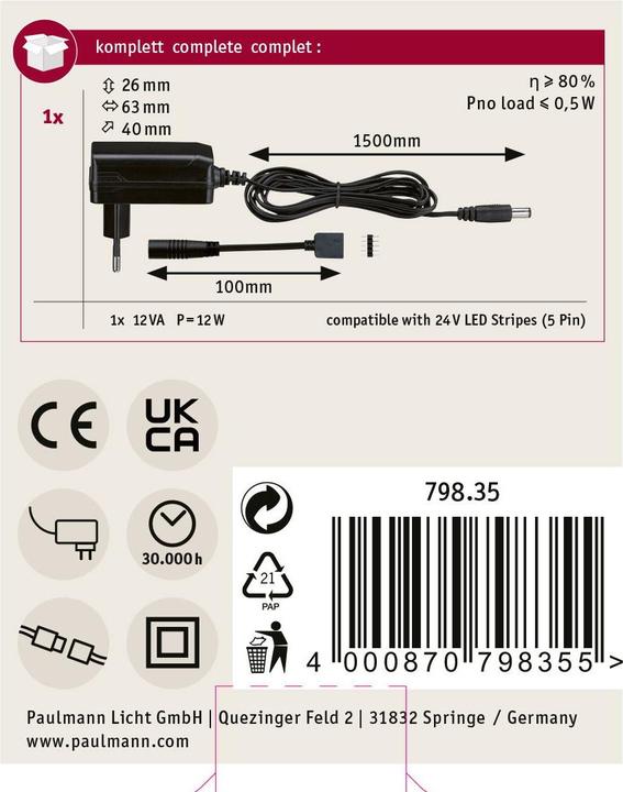 Image du produit Paulmann Alimentation électrique universelle