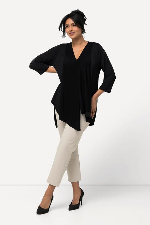 Actual product image Ulla Popken Asymmetric Layered 3/4 Sleeve Slinky Shirt (56)
