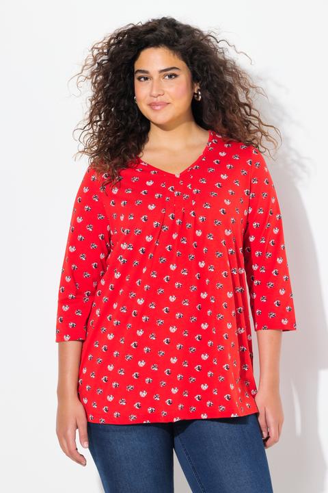 Produktbild Ulla Popken Shirt, Punkte, A-Linie, Zierfalten, V-Ausschnitt, 3/4-Arm (42, 44)