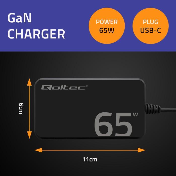 Produktbild Qoltec Ladegerät 65W PD 5V 20V 3.25A USB C 3.1 (65 W)