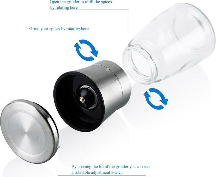 Actual product image Intirilife 2x spice mill in SILVER TRANSPARENT (Pepper, Salt)