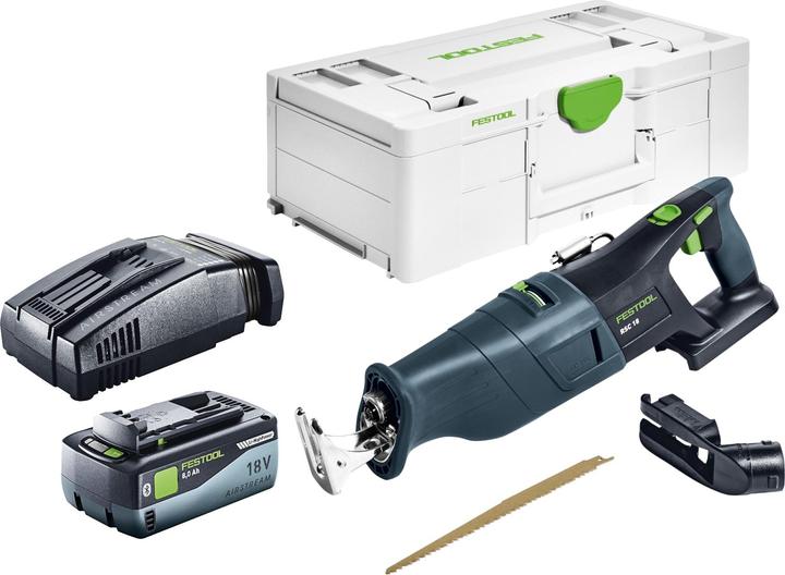 1x Festool RSC 18 EB cordless reciprocating saw, 1x RSC-AV dust extractor, 1x WOOD UNIVERSAL HSR 230 reciprocating saw blade, 4.3 BI, 1x Systainer SYS3 L 191, 1x Festool BP 18 Li 8.0 HP-ASI battery 18 V 8.0 Ah (577323), 1x Festool SCA 16 quick charger 10.8 V - 18 V 16 A (576953)