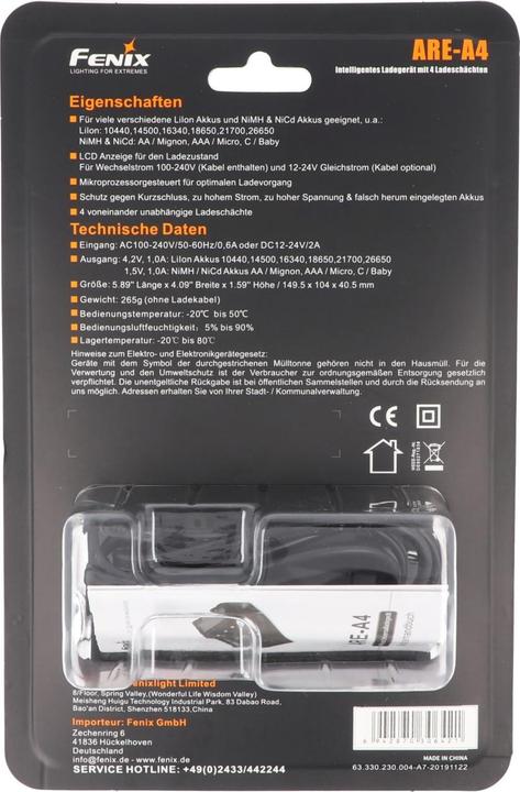 Image du produit Fenix Chargeur de cellules rond ARE A4 (1 pcs, 10340, 10350, 10440, 10500, 12500, 12650, 13500, 13650, 14500, 14650, 16340, 16650, 17500, 17650, 17670, 18350, 18490, 18500, 18650, 18700, 21700, 22650, 25500, 26500, 26650)
