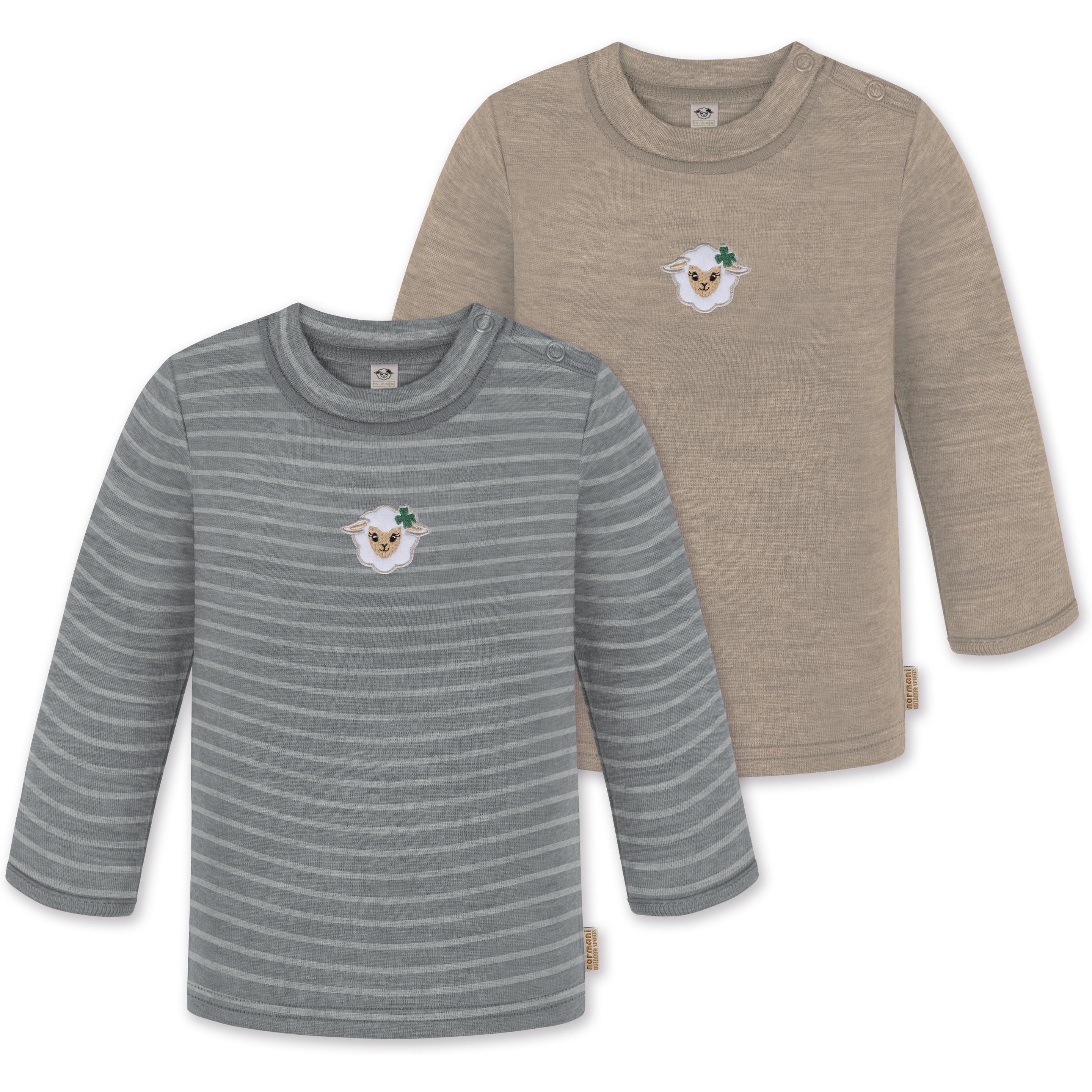 Normani, Herren, Body, 2er Pack Baby Merino Longsleeve „Taupo" - 9473, Grau, (80)