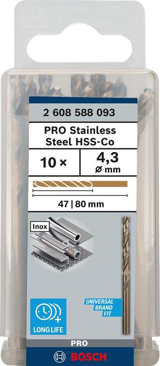 Produktbild Bosch Professional Zubehör PRO Stainless Steel HSS-Co Spiralbohrer, 4,3 x 47 x 80 mm (4.3 mm)