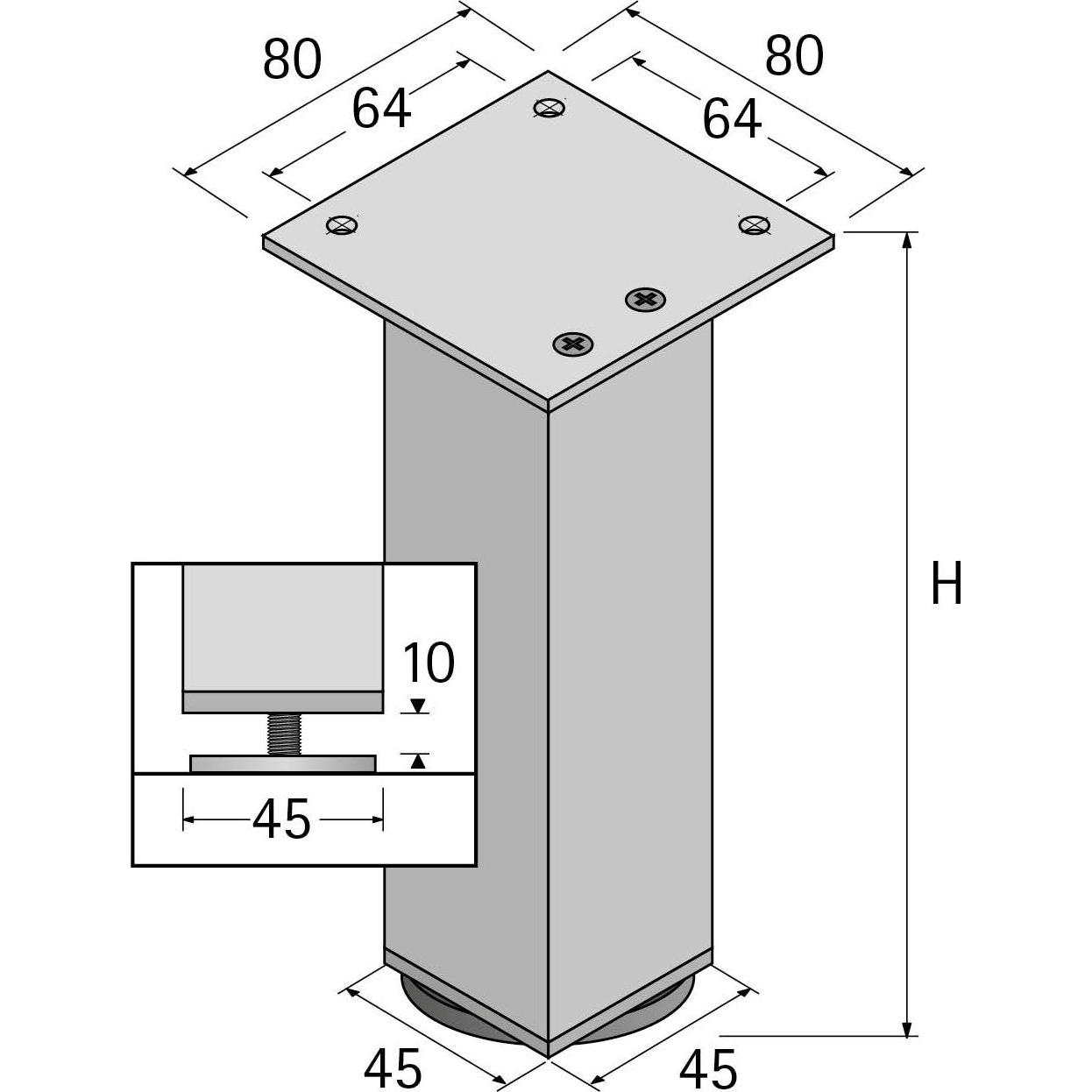 Thumbnail - Hettich, Tischbeine + Tischgestell, Möbelfüsse Lano SQ 46