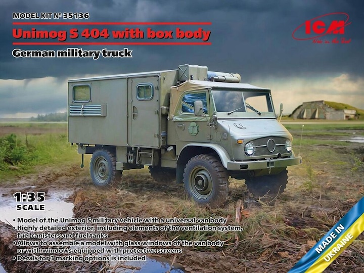 Actual product image ICM Unimog S 404 with box body,German military truck