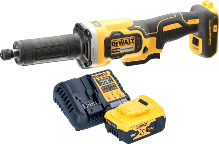 1x DeWalt DCG 426 N Akku Geradschleifer, 1x DeWalt DCB 184 18 V 5,0 Ah Akku, 1x DeWalt Ladegerät
