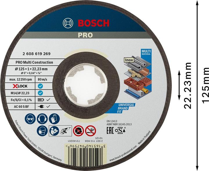 Bosch Professional Zubehör PRO Multi Material X-Lock Trennscheibe, 125 x 1 x 22,23 mm