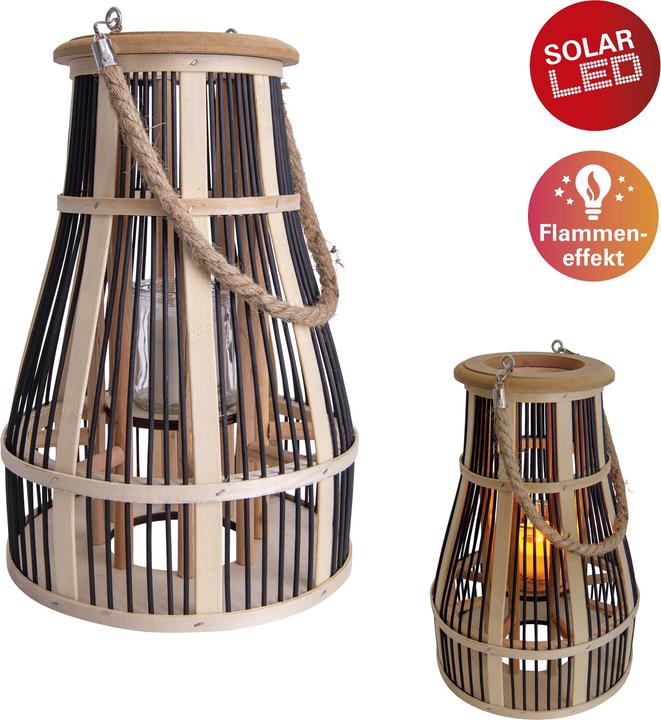 Näve Decoratieve lamp mand /zwart natuur - h: 38cm incl. solar LED kaars (24 x 34,5 cm, 1 x)