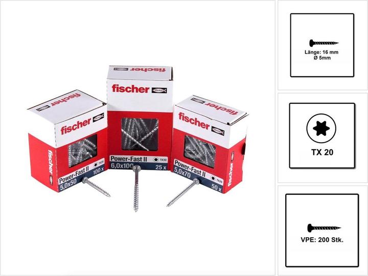 Produktbild Fischer PowerFast II 5,0x16 PH TX VG blvz 200 (200 Schrauben pro Stück)