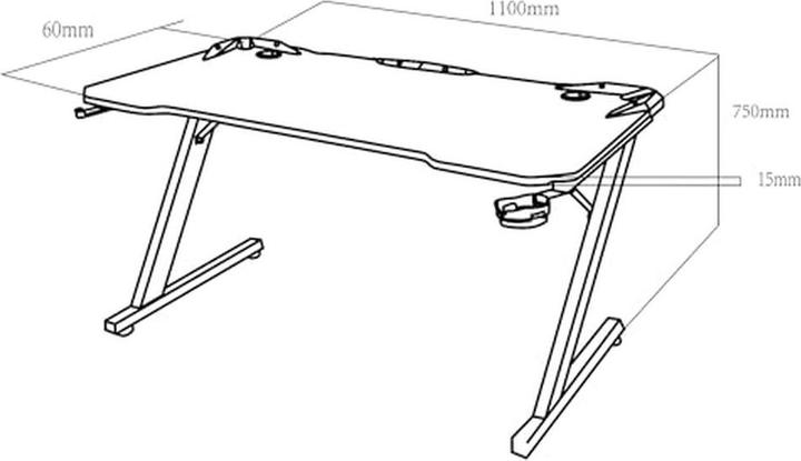 Actual product image NanoRS Gaming desk black large 150kg max height 750mm 110x60x1 5cm Cup and headphone holder