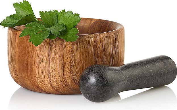 Produktbild AdHoc Mörser Taru, Akazienholz/Granit, D: 13 cm, H: 6,8 cm, Stössel D: 4 cm, H: 14 cm (13 x 6.80 cm)