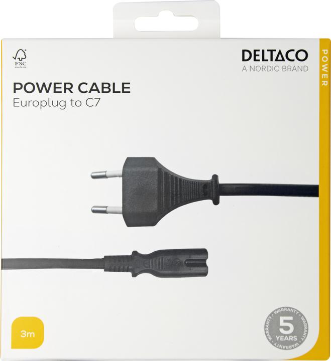 Actual product image Deltaco Power cable CEE 7/16 - C7, 3m - Black (3 m)
