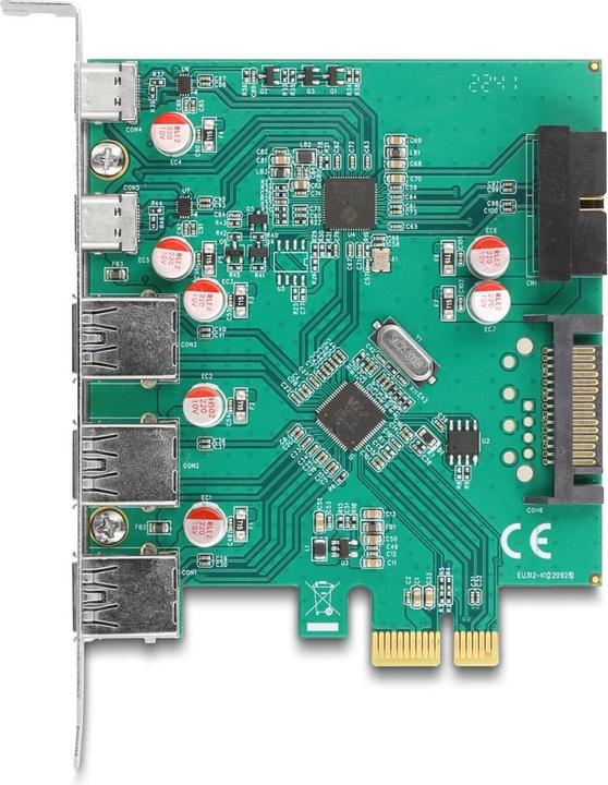 Produktbild Delock USB 5 Gbps PCIe x1 Karte zu 3x extern Typ-A + 2x extern USB Type-C Buchse und 1x intern 19 Pi