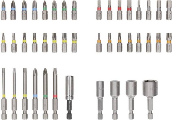 Produktbild Bosch Professional Bit Set Extra Hard (PH1 / PH2 / PH3 / PZ1 / PZ2 / PZ3 / HEX3 / HEX4 / HEX5 / HEX6 / T10 / T15 / T20 / T25 / T27 / T30 / T40 / SL3 / SL4 / SL5 / SL6 / TH10 / TH15 / TH20 / TH25 / TH27 / TH30 / TH40)