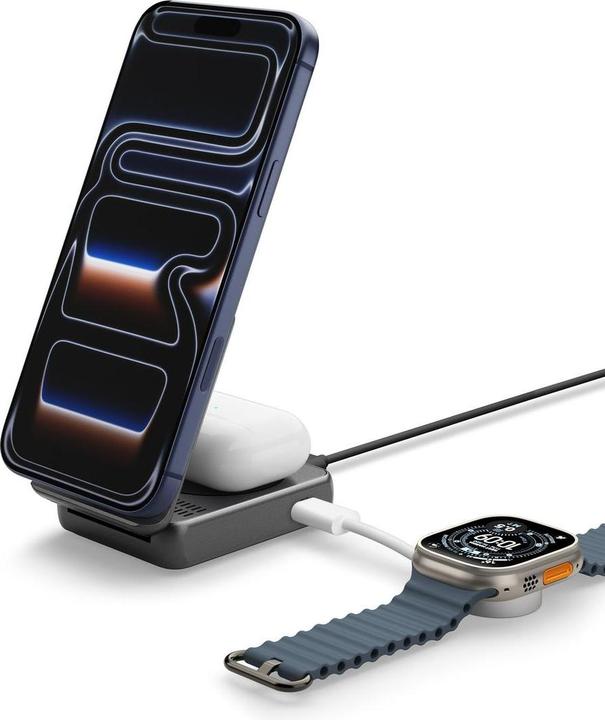 Image du produit Spigen Essential Ef302moq Qi2.2 2in1 Chargeur magnétique sans fil Magsafe noir (25 W)