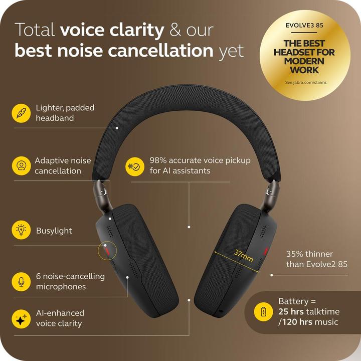 Produktbild Jabra Evolve3 85 UC (Kabellos, USB-C, Unify)