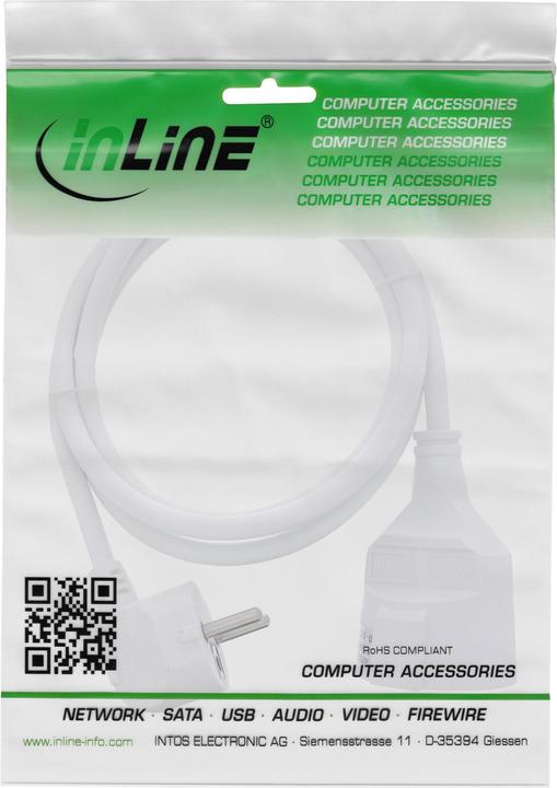 Actual product image InLine Power extension earth contact plug angled / socket, white, 5m (5 m, CEE 7/3)