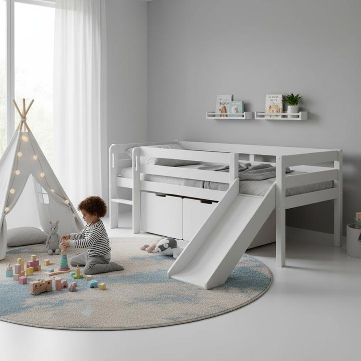 Image du produit Vipack Lit Pino avec toboggan et 2 tiroirs (90 x 200 cm)