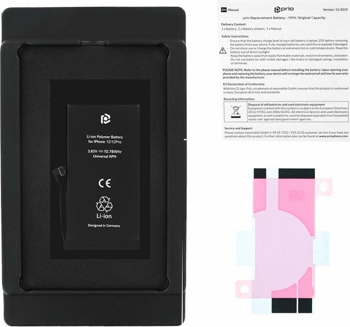 Actual product image prio Battery for Apple iPhone 12 / 12 Pro (Universal APN) (Rechargeable battery, iPhone 12, iPhone 12 Pro)