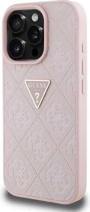 Immagine prodotto Guess Hardcase PU Grained Hot Stamp 4G Triangle Metal Case for iPhone 16 Pro 6,3" Pink (Apple iPhone 16 Pro)