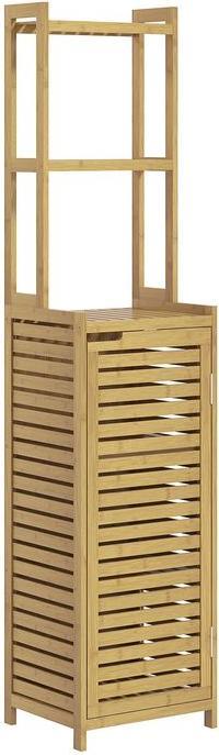 Swisshandel24 Badezimmerschrank, Bambus, Schrankfach, 3 offene Fcher,  Kippschutz, Naturholz, 38,5 x 33 x 170 cm - Galaxus