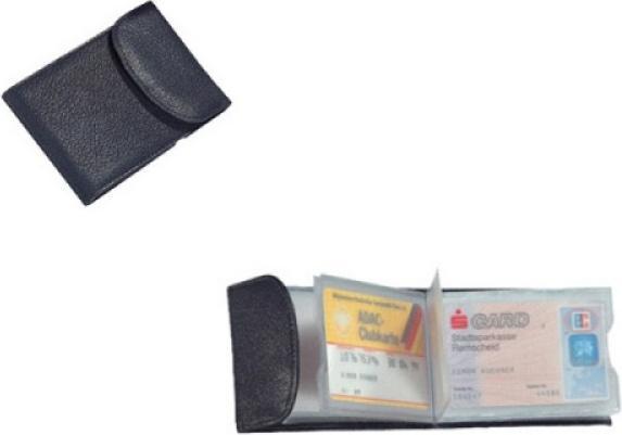 Credit and business card case, leather, black with press stud fastener, for approx. 10 cards