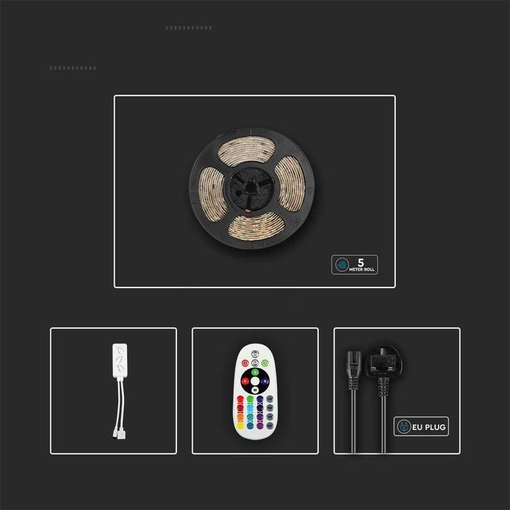 Produktbild V-TAC VT5050 90EU LEDStreifenKit 90 LEDs 13 W RGB WW CW TUYA Wifi Smart (RGB, 500 cm, Indoor)